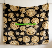 Versace Black Gold Medusa Head All Over Print Flannel Sofa Throw Blanket IMG_1444